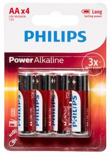 Philips Power Alkaline Battery - Red, AA (4)