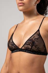 Products: Floral Lace Satin Triangle Bralette Black