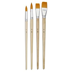 Round Shape: Pebeo Brush LONG ROUND/FLAT YELLOW POLYAMIDE WIDE SET 4