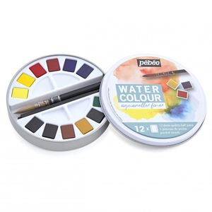 Pebeo: Pebeo WATERCOLOUR PAINT SET 12 ROUND METAL BOX HALF PAN