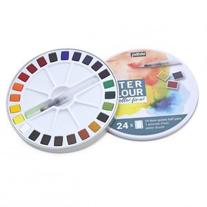 Pebeo Watercolour Paint Set ROUND METAL BOX HALF PAN 24