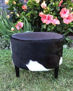 Small Footstools: Cowhide Round Footstool #4 40x40x34cm