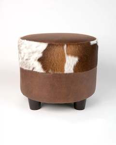 Cowhide Round Footstool #3 40x40x36cm