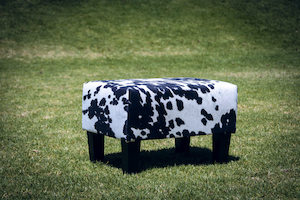 Faux Cowhide Footstool with Wood Legs 55x40x37cm