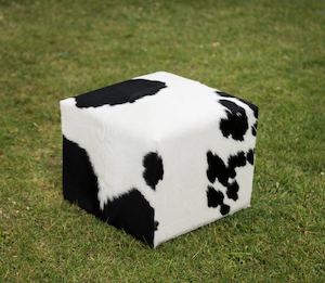 Small Footstools: Cowhide Cube #3 with Invisible Button Glides 50x50x40cm