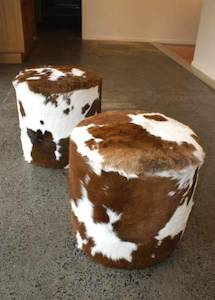 Cowhide Small Round Footstool 40x40x38cm