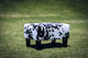 Faux Cowhide Footstool with Wood Legs 55x40x37cm