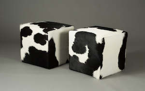 Small Footstools: Cowhide Cube #9 & #10 with Invisible Button Glides 46x46x46cm