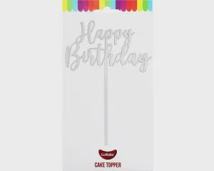 Decorating Supplies: Cake Topper - Small Happy Birthday (Silver Acrylic)