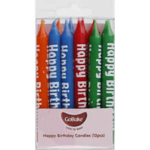 Candles: GoBake Candles - Happy Birthday - 8cm (pack of 12)