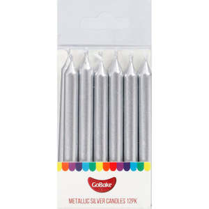 Candles: GoBake Candles - Silver - 8cm (pack of 12)