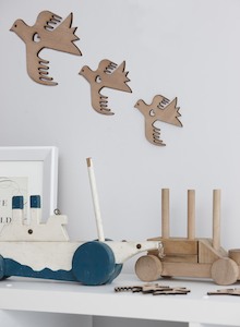 Wall Art: Set of Three Ply Wood Pigeons