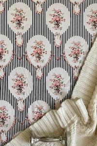 Gorgi French Black Stripe and Flowers Cotton Print Cot Fitted Sheet