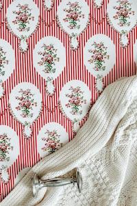 Nursery: Gorgi French Scarlet Stripe and Flowers Cotton Print Cot Fitted Sheet