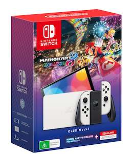 Mario: Nintendo Switch OLED model with Mario Kart 8 Deluxe + NSO 12 Months Bundle (White)