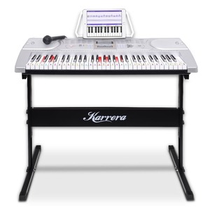 Keyboards Piano: Karrera 61 Keys Electronic Led Keyboard Piano with Stand - Silver