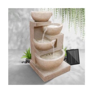 Fountains: Gardeon 4 Tier Solar Powered Water Fountain with Light - Sand Beige