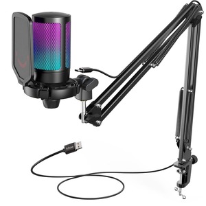 Microphone Karaoke: Condenser Cardioid Mic Set with Mute Button Rgb Arm Stand