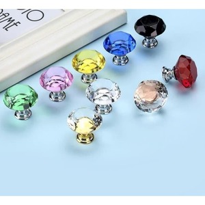Crystal Glass Knobs Diamond Shape Design Cupboard Drawer Pull Kitchen Cabinet