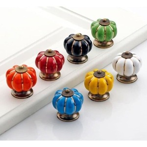 Handles: 40mm Pumpkin Ceramic Handles Drawer Knobs Cupboard Door Handles Single Hole