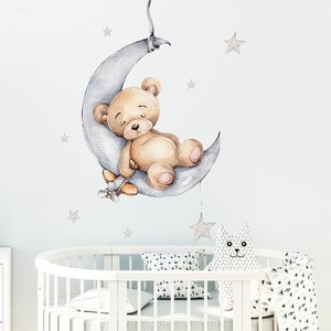 Wall Art: Teddy Bear Sleeping on the Moon and Stars Wall Stickers