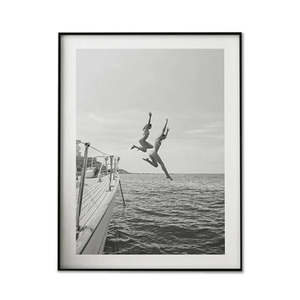 Wall Art: Wall Art 100Cmx150Cm Black And White Ocean Jump Black Frame Canvas