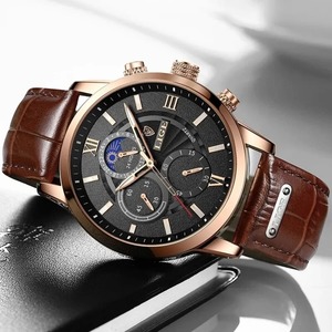 His Watches: Lige Mens Luxury Brown Leather Quartz Watch