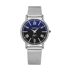 Her Watches: 313 Roman Numeral Dial Women Business Quartz Watch Black Tray Silver Net Belt