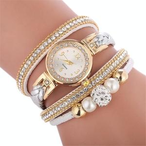 Her Watches: Duoya D249 Woven Twisted Pearls Round Analog Quartz Wrist Bracelet Watch For Women Beige