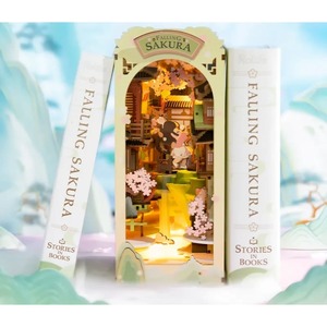 Diy Doll House: Falling Sakura Book Nook with Lights Easy Assemble Home Decoration Booknook for Family