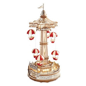 Diy Music Box: Rokr Parachute Tower Diy Music Box Moveable Magic Amusement Park for Kids Birthday Xmas Gifts 3d