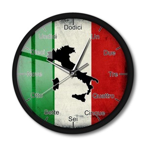 Sound Activated Clocks: Italian Language Smart Wall Clock Italy Flag With Map Patriotic Home Decor