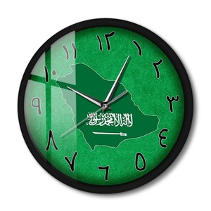 Saudi Arabia Country Map Modern Design Metal Frame Wall Clock Middle East Home