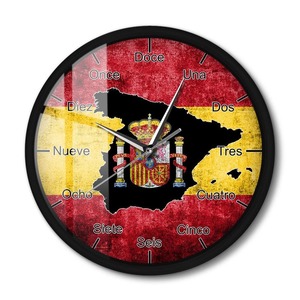 Sound Activated Clocks: Spain Country Flag Metal Frame Wall Clock Spanish Map Led Night Light Clock