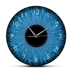 Color Printed Clocks: Blue Eyes Iris Opticianry Wall Clock Weird Macro Reptilian Eyeballs Eye Designed