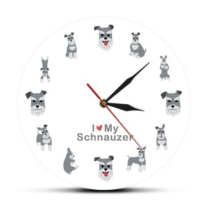 I Love Schnauzer Wall Decor Hanging Wall Watch Miniature Schnauzer Cartoon Style