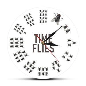 Color Printed Clocks: Funny Flies Inspired Time Flies Wall Clock no Numbers Infinite Moments Timeless
