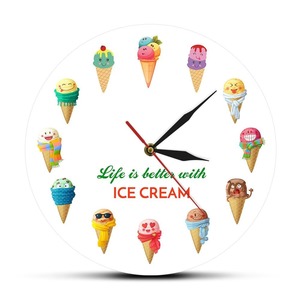 Life is Better with Ice Cream Cartoon Ice Cream Printed Dessert Wall Clock Kid