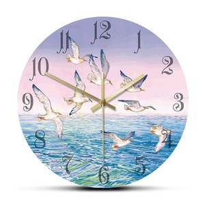 Fantasy Landscape Flying Seagulls Painting Printed Wall Clock Home Decor Seagull