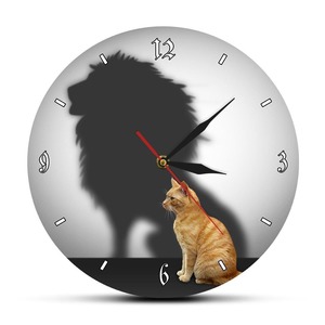 Color Printed Clocks: Funny Cat with Lion Shadow Conceptual Wall Clock Home Decor Cat with Lion