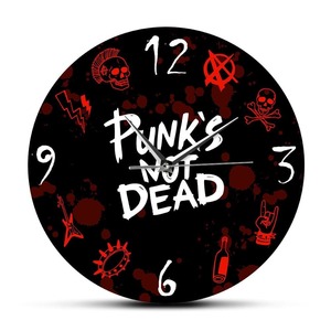 Color Printed Clocks: Punk Rock Modern Wall Clock Punk’s not Dead Words and Design Elements Decorative