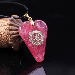 Jewellery: Orgonite Pendant Pink Heart Pendant Necklace Healing Crystals Recruit Peach