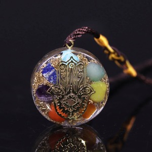 Jewellery: Orgonite Pendant 7 Chakra Necklace Reiki Energy Pendant Hand of Fatifa Yoga