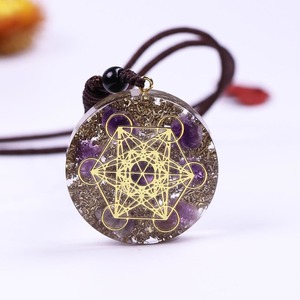Orgonite Necklace Metatron Cube Resin Pendant Cosmic Energy Center Sign Pendant