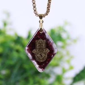 Jewellery: Natural Garnet Orgonite Pendant Hand of Fatifa Energy Necklace Healing Jewelry