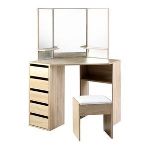 Other Furniture Accessories: Artiss Corner Dressing Table Mirror Stool Set Makeup Vanity Desk Chair Oak