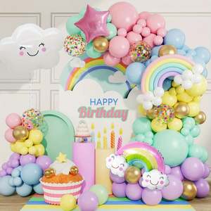 Cloud B: 136Pcs Macaron Coloured White Cloud Balloon Arch Set For Birthdays Baptisms And General Celebrations Without Electricity