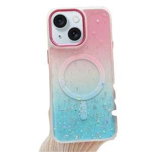 Iphone Cases: For Iphone 15 Multicolor Gradient Glitter Sequin Magsafe Tpu Phone Case