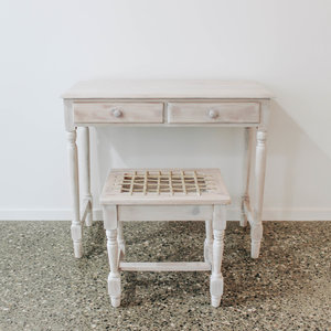 Whitewash Wooden Table & Stool