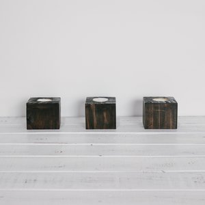 Products: Tealight Holder Wooden Ebony w/ Candle